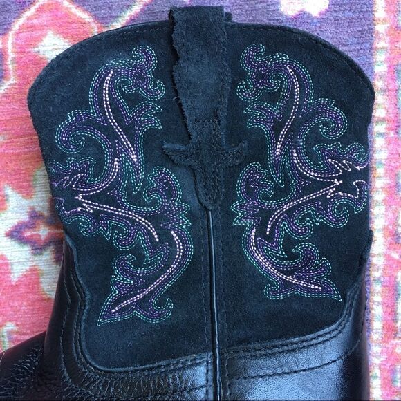 Ariat Black Leather Boots with Purple Stitching - Picture 7 of 16